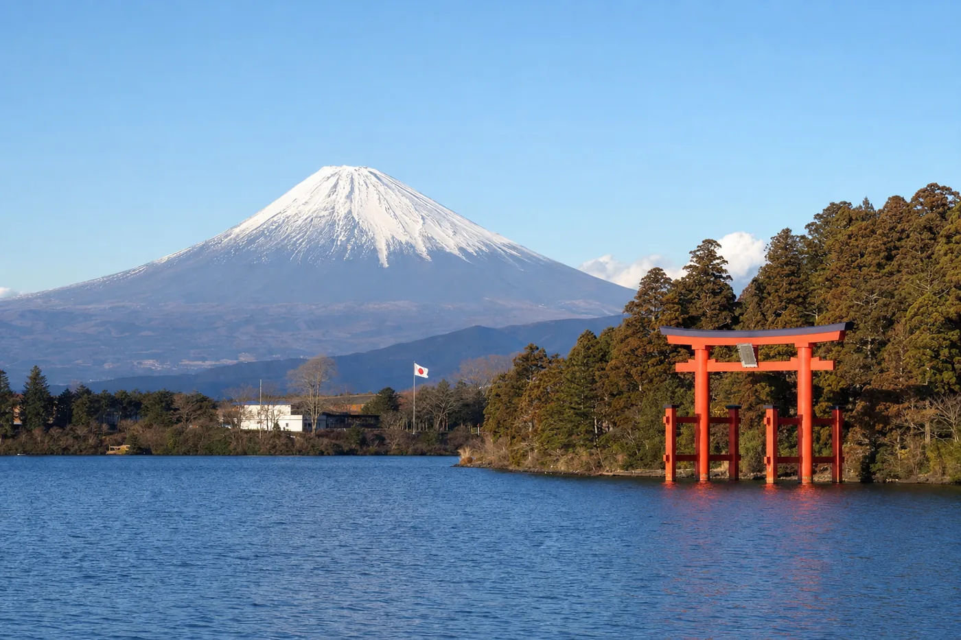 Japan – bekanntes Wahrzeichen mit der Landesflagge