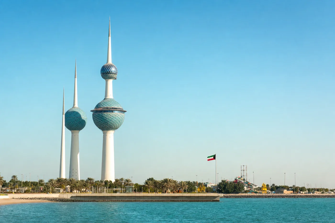 Kuwait – bekanntes Wahrzeichen mit der Landesflagge