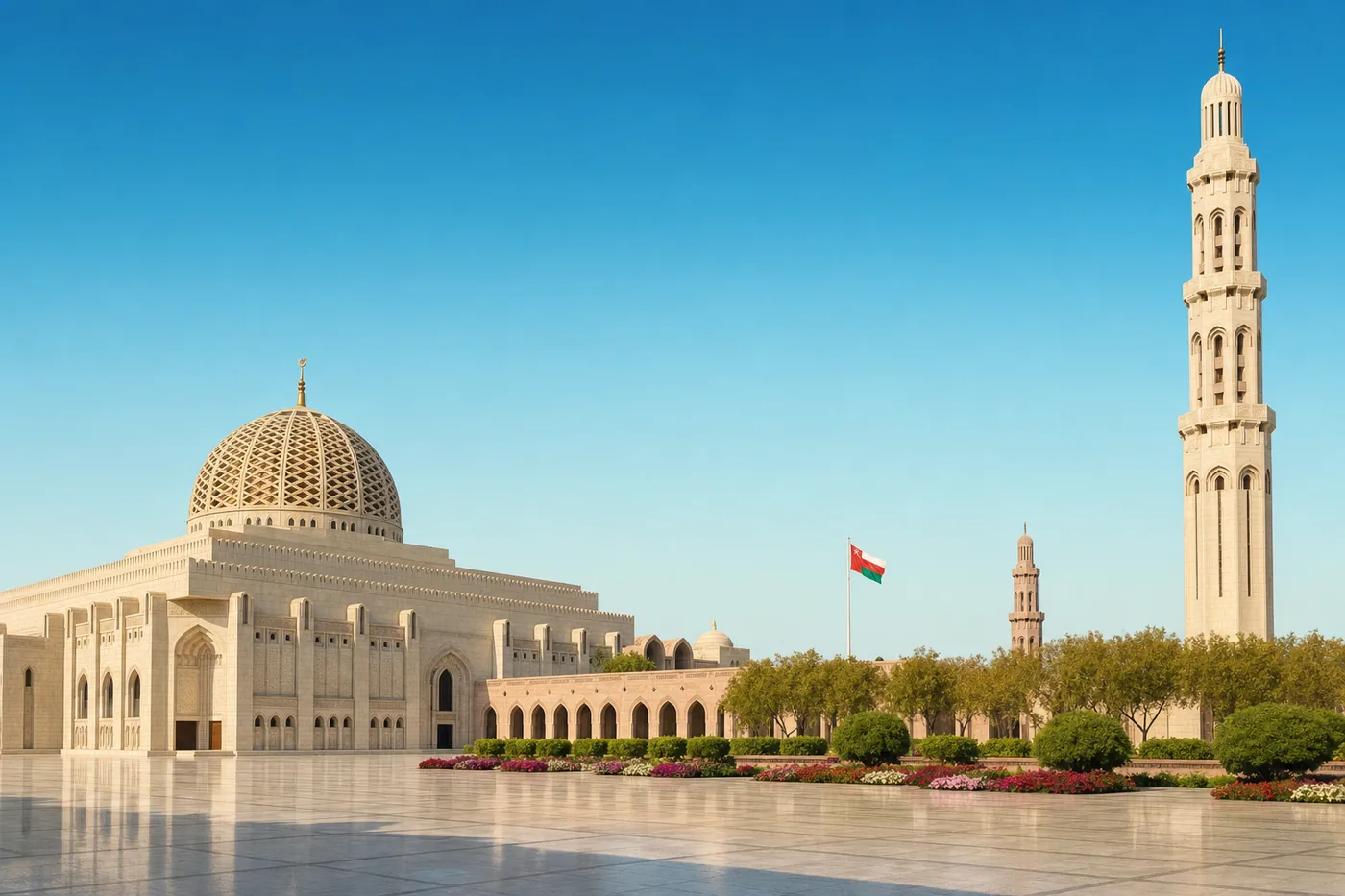 Oman – bekanntes Wahrzeichen mit der Landesflagge