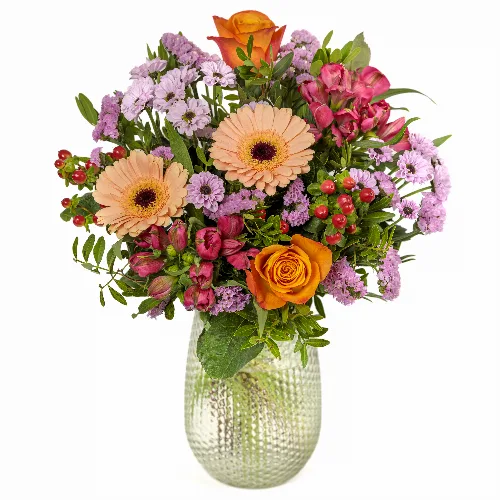 Orange Rosen & pinke Blumen
